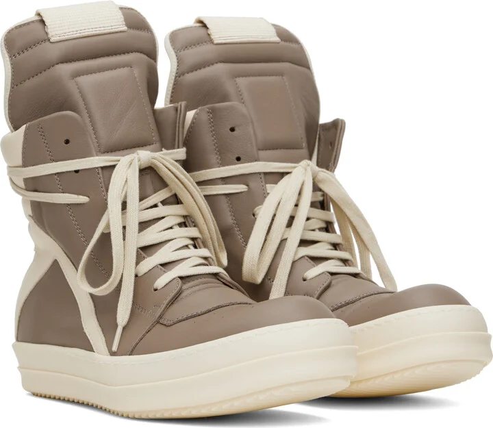 Rick Owens Taupe & Off-White Hollywood Geobasket Sneakers - Image 4