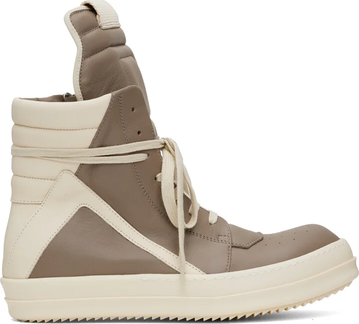 Rick Owens Taupe & Off-White Hollywood Geobasket Sneakers