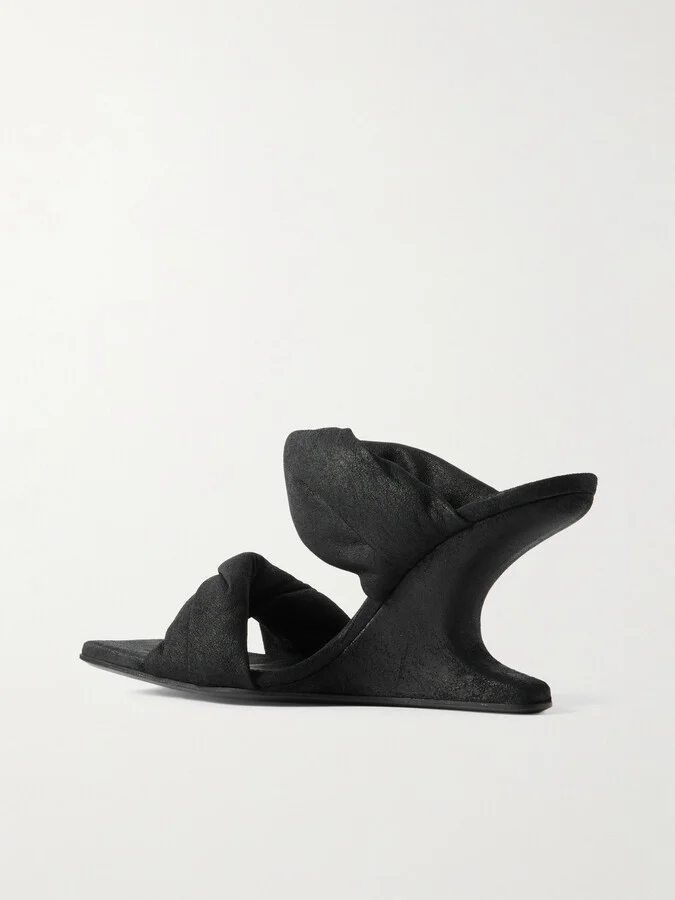 Rick Owens - Twisted Cantilever Suede Wedge Mules - Black - Image 3