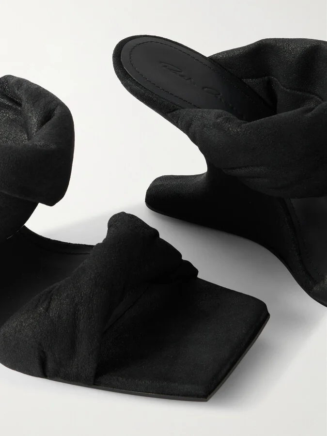 Rick Owens - Twisted Cantilever Suede Wedge Mules - Black - Image 4