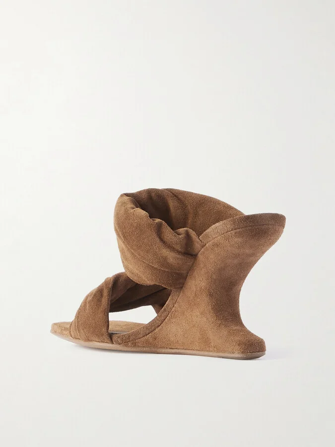 Rick Owens - Twisted Cantilever Suede Wedge Mules - Brown - Image 3