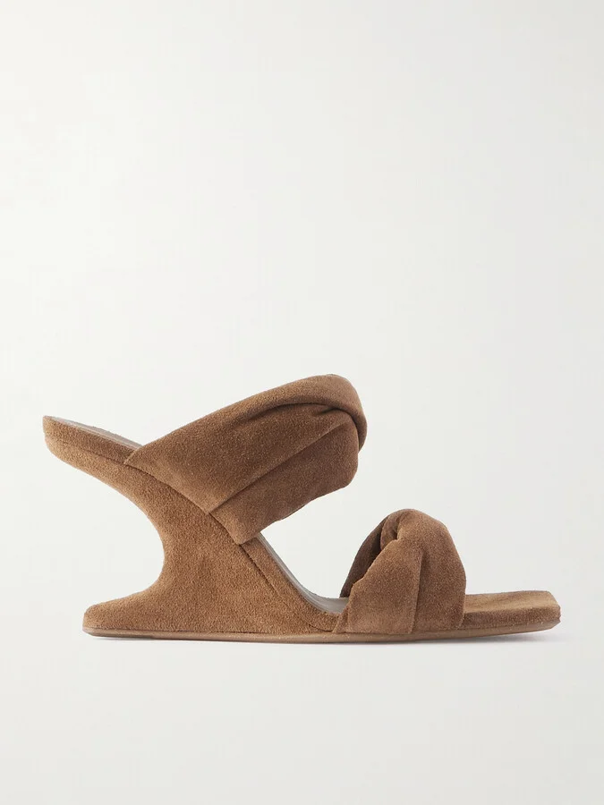 Rick Owens - Twisted Cantilever Suede Wedge Mules - Brown