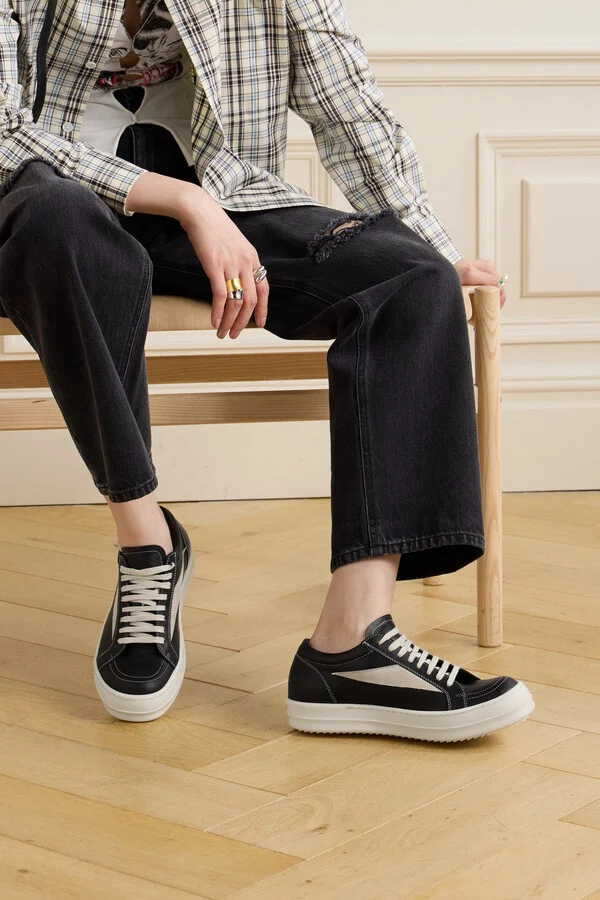 Rick Owens - Vintage Suede-trimmed Leather Sneakers - Black - Image 2
