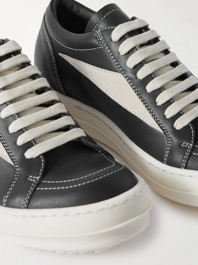 Rick Owens - Vintage Suede-trimmed Leather Sneakers - Black - Image 4