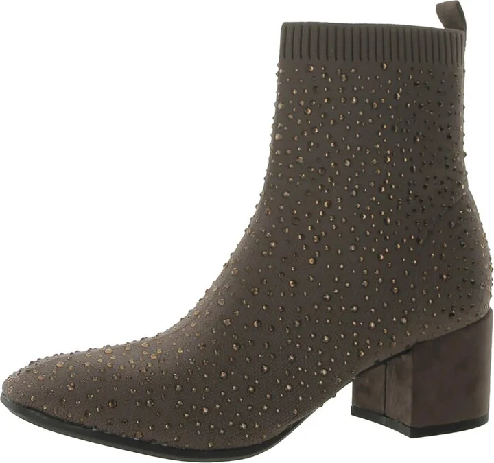 Rida Stretch Jewel Womens Rhinestone Ribbed Knit Ankle Boots
