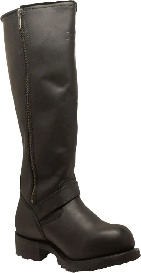 RideTecs Men's 16" Engineer Zipper Biker Boot Black