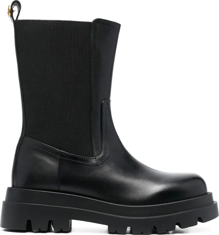 Ridged-Sole Leather Boots