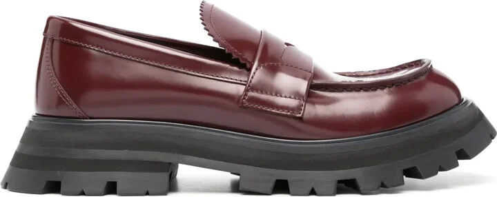 Ridged-Sole Leather Loafers