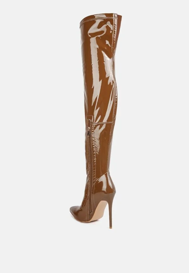 Riggle Long Patent Pu High Heel Boots - Image 2