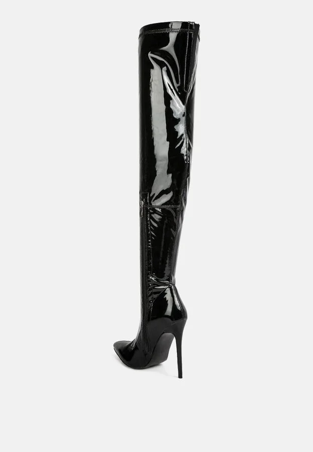 Riggle Long Patent Pu High Heel Boots - Image 5