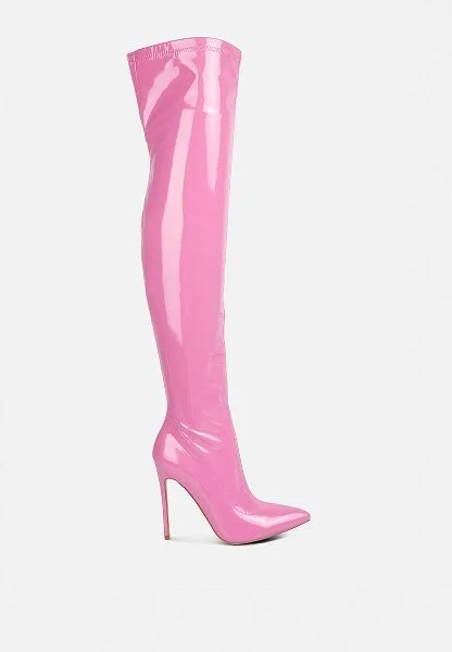 Riggle Long Patent Pu High Heel Boots Women - Image 5