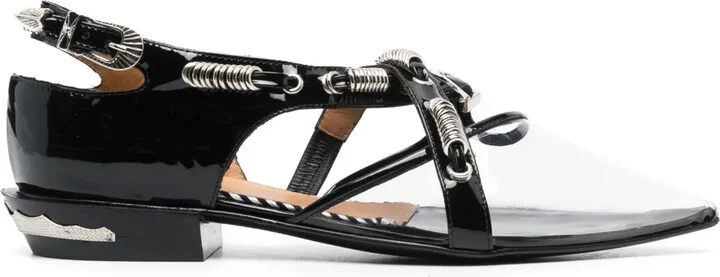 Ring-Detail Leather Ballerina Shoes