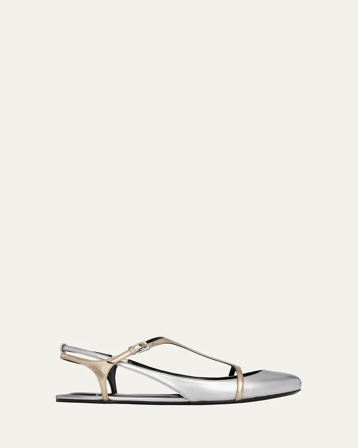 Rio Bicolor Metallic T-Strap Ballerina Flats