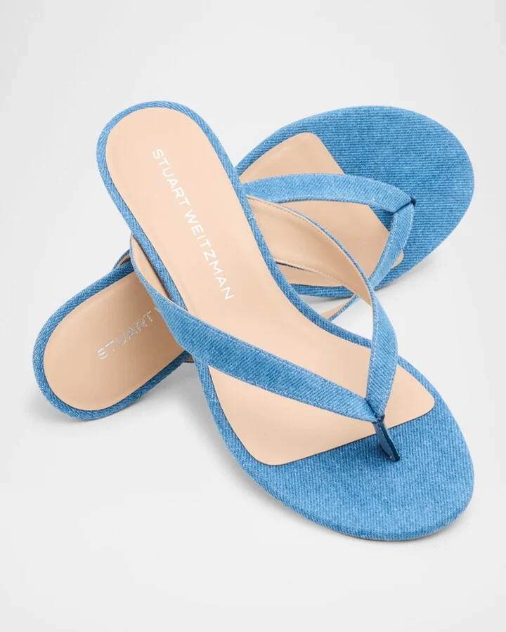 Rio Denim Kitten-Heel Thong Sandals - Image 5