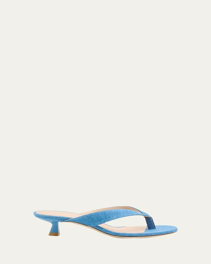Rio Denim Kitten-Heel Thong Sandals