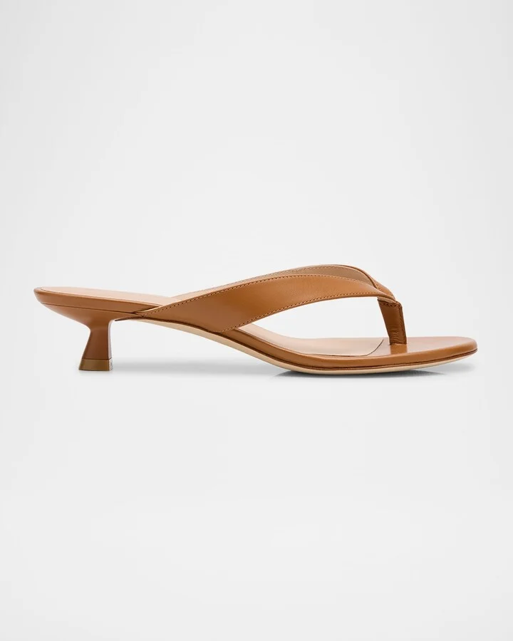 Rio Leather Kitten-Heel Thong Sandals