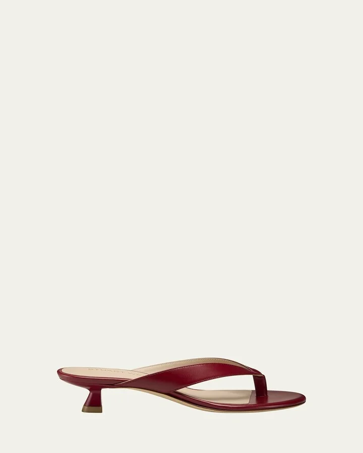 Rio Leather Kitten-Heel Thong Sandals