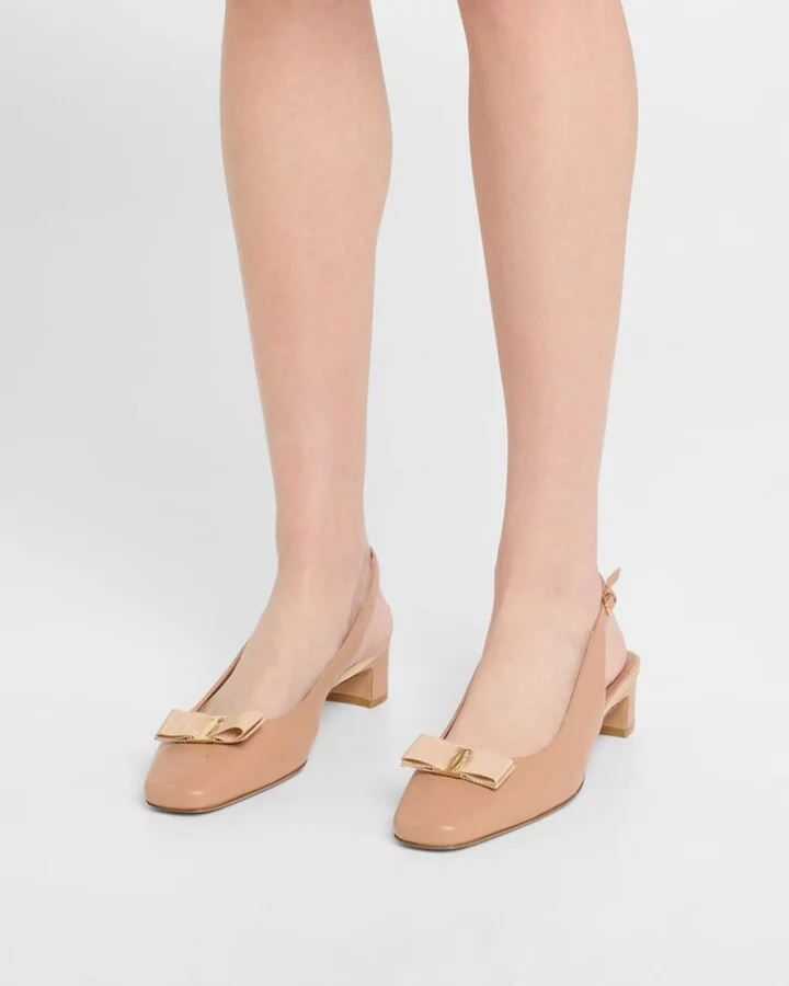 Rivada Leather Bow Slingback Pumps - Image 4