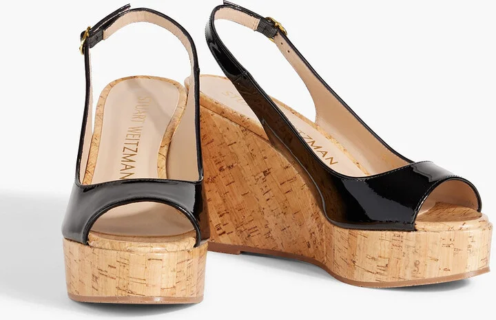 Riveria patent-leather wedge slingback sandals - Image 2