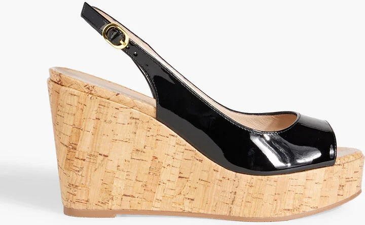 Riveria patent-leather wedge slingback sandals