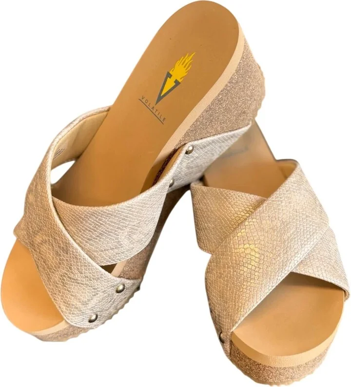 Riverside Wedge Sandals In Beige Croco