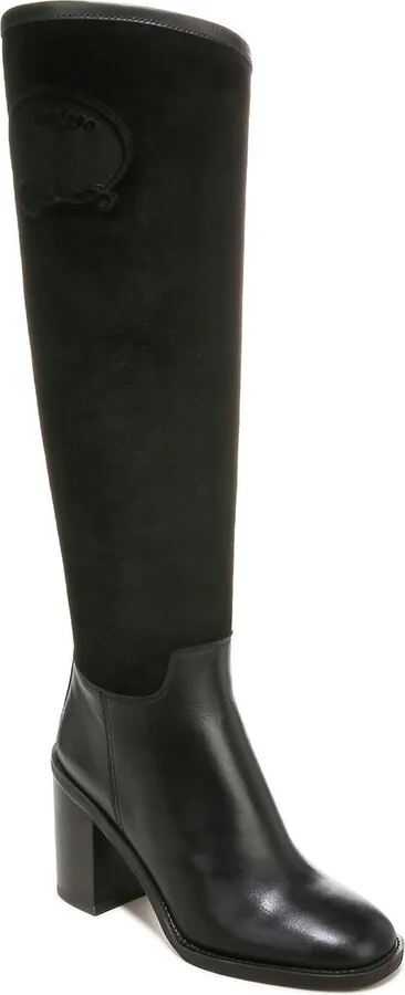 Rivettall Womens Block Heel Leather Knee-High Boots
