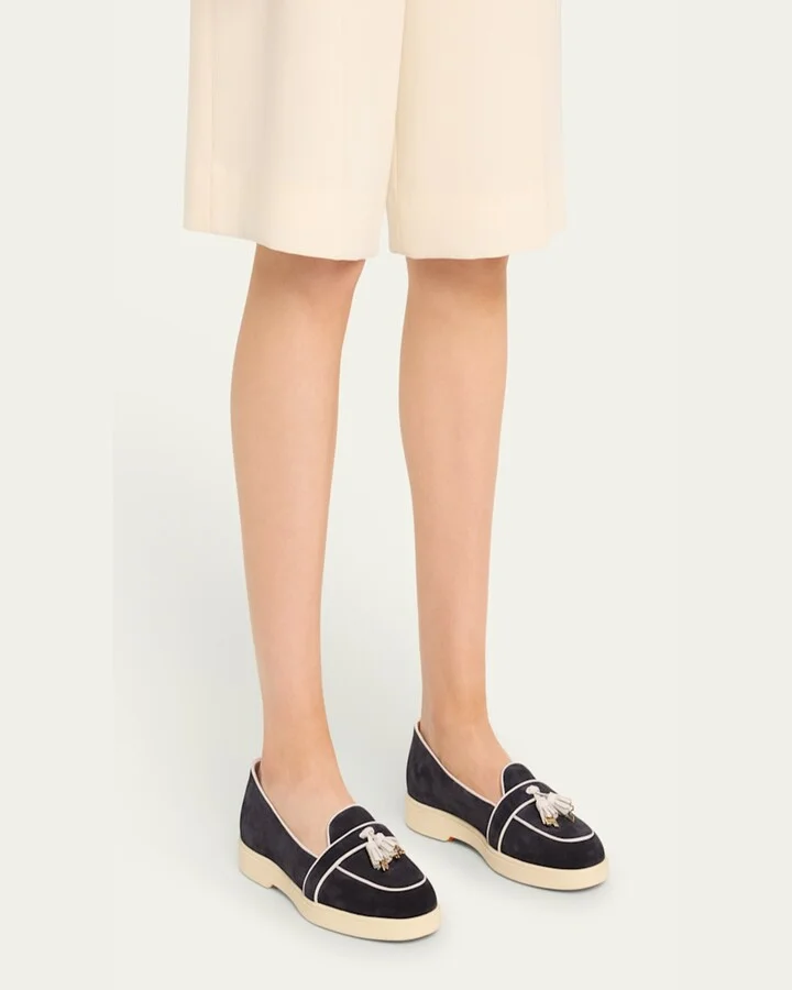 Riviera Suede Bicolor Tassel Loafers - Image 4