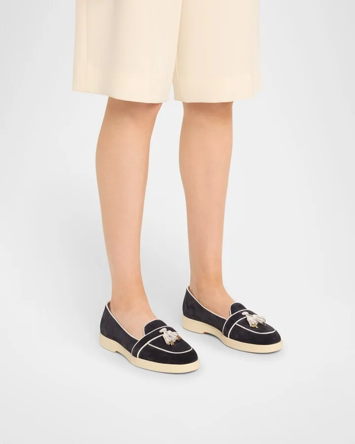 Riviera Suede Bicolor Tassel Loafers - Image 4