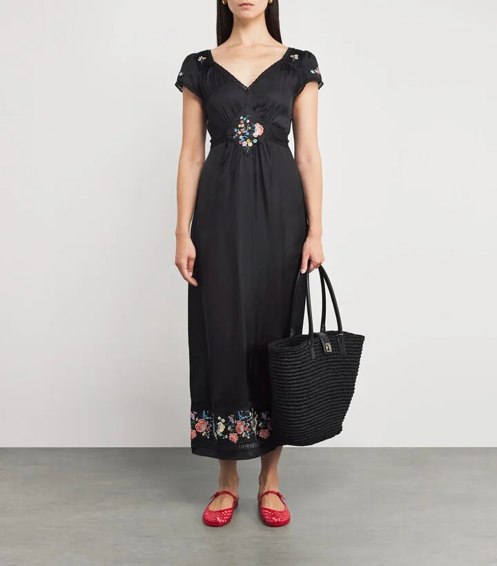 Rixo Satin Embroidered Carey Midi Dress - Image 2