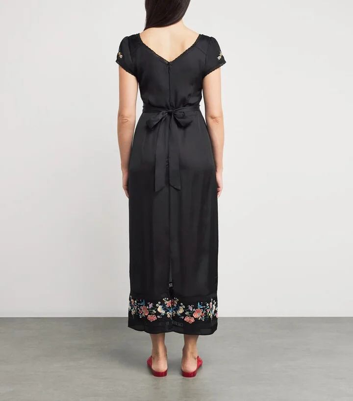 Rixo Satin Embroidered Carey Midi Dress - Image 3