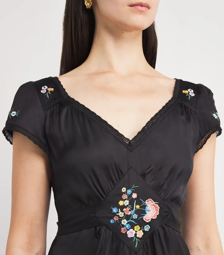 Rixo Satin Embroidered Carey Midi Dress - Image 4