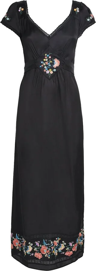 Rixo Satin Embroidered Carey Midi Dress