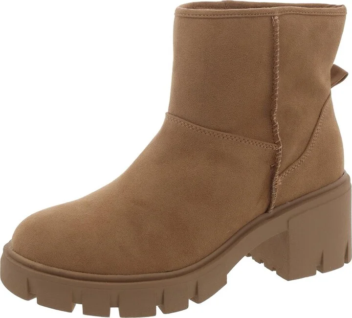 RIYAA Womens Faux Leather Lugged Sole Ankle Boots