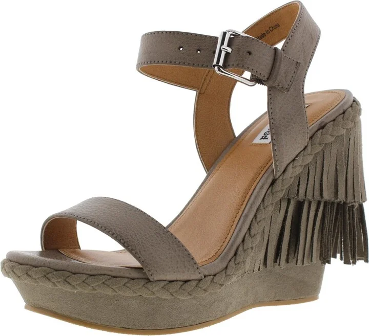 Roaring Ruby Womens Faux Suede Fringe Wedge Sandals