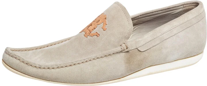 Robert Cavalli Grey Suede Logo Loafers Size 41