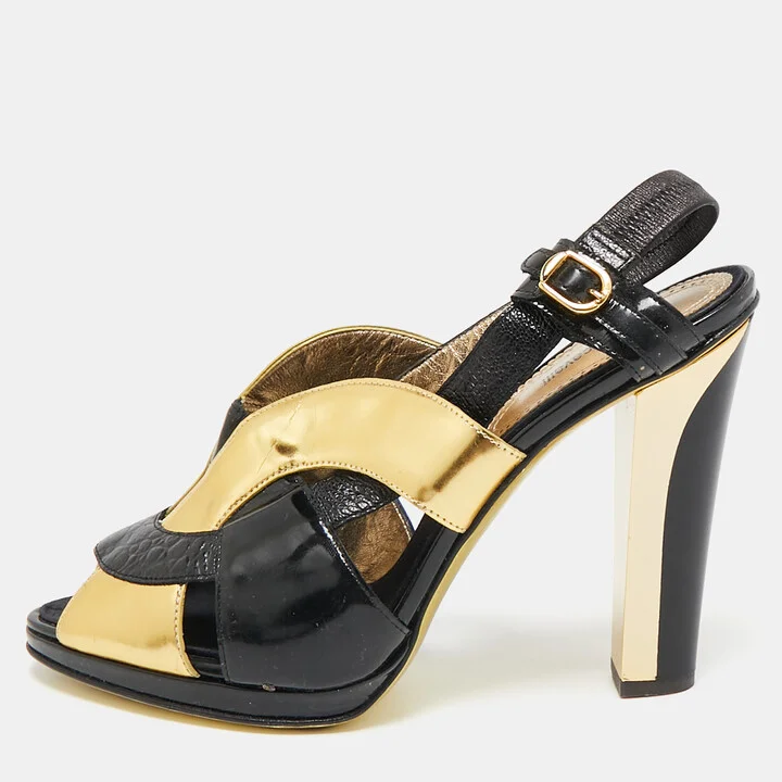 Roberto Cavalli Black Croc Embossed Leather and Leather Ankle Strap Sandals Size 41