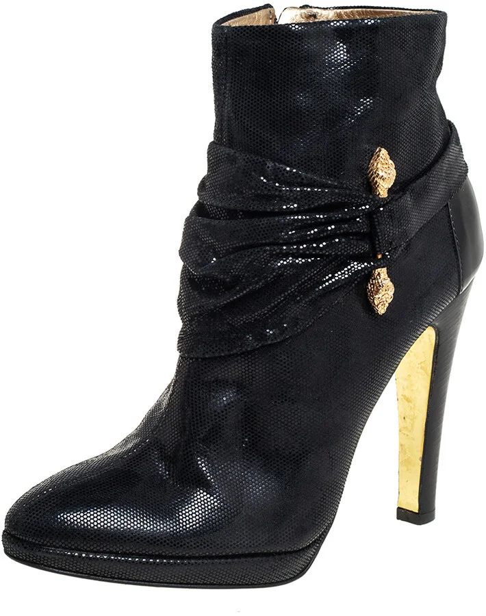 Roberto Cavalli Black Nubuck Ankle Boots Size 40.5