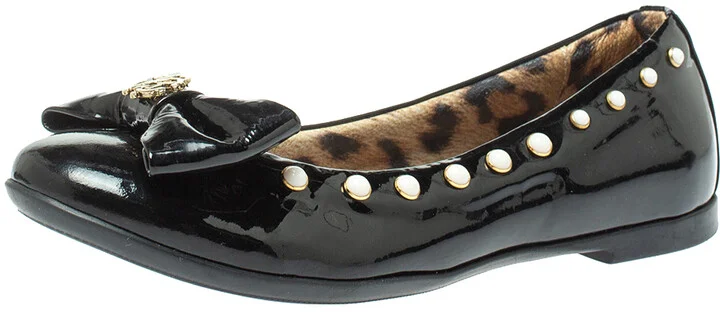 Roberto Cavalli Black Patent Leather Embellished Bow Ballet Flats Size 37