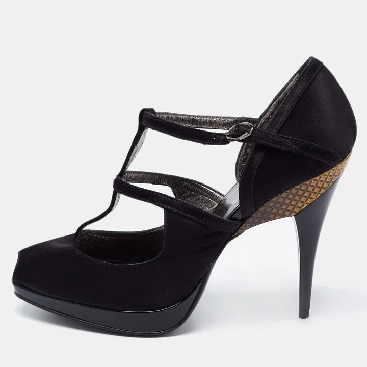 Roberto Cavalli Black Satin Ankle Strap Sandals Size 36