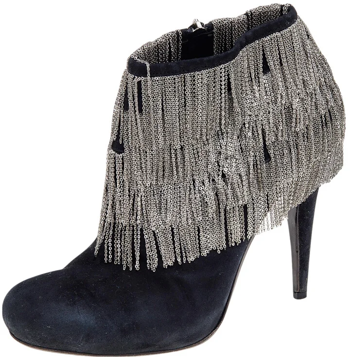Roberto Cavalli Black Suede Chain Booties Size 40
