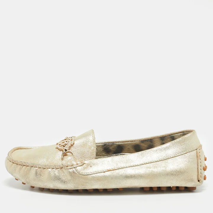 Roberto Cavalli Gold Suede Slip On Loafers Size 37