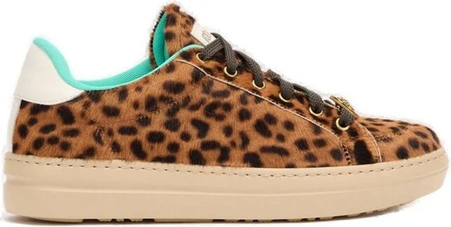 Roberto Cavalli Jaguar Skin Printed Lace-Up Sneakes