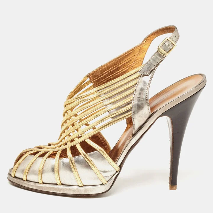 Roberto Cavalli Metallic Leather Strappy Sandals Size 40