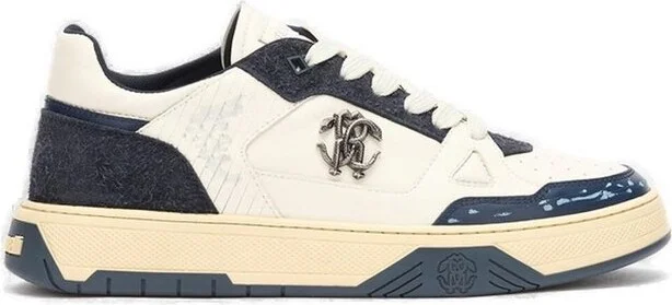 Roberto Cavalli Mirror Snake Monogram Lace-Up Sneakers