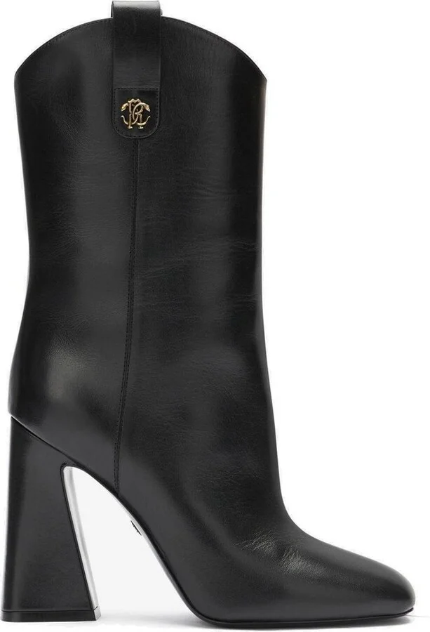 Roberto Cavalli Monogram Mirror Snake Ankle Boots