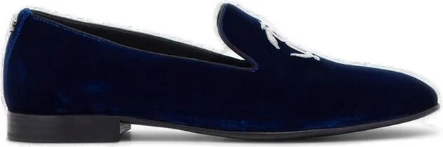 Roberto Cavalli Monogram Mirror Snake Velvet Loafers