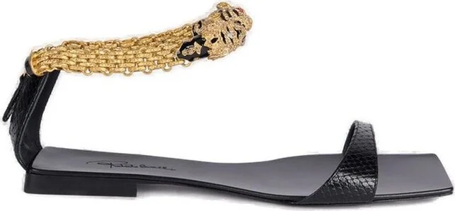 Roberto Cavalli Tiger Embellished Printed Low Sandals