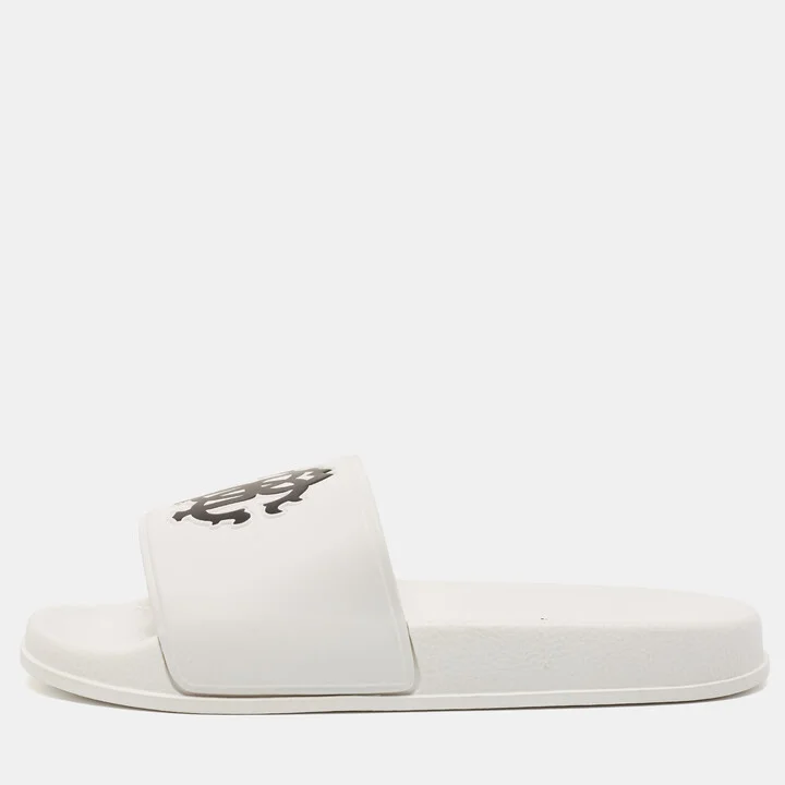 Roberto Cavalli White Rubber RC Logo Slide Flats Size 42