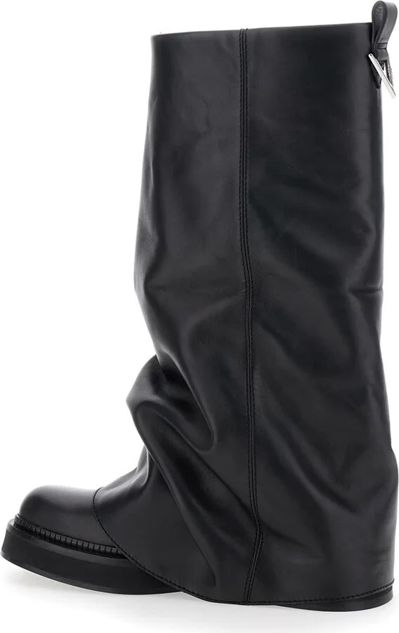 'Robin' Black Boots With Square Toe And Logo Plaque On The Rear In Leather Woman - Image 2
