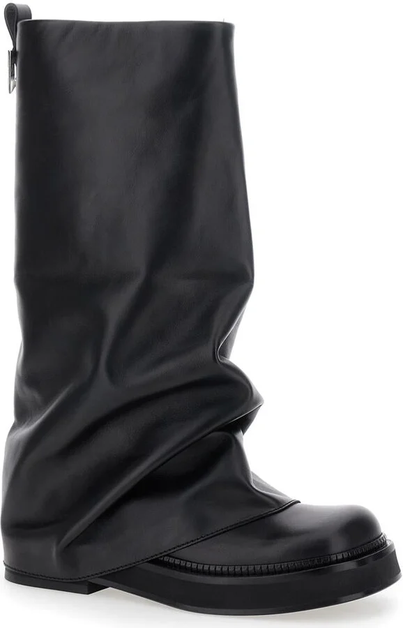 'Robin' Black Boots With Square Toe And Logo Plaque On The Rear In Leather Woman
